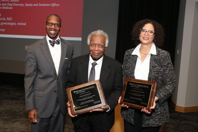 From left, Dr. Will Ross, Dr. Nathaniel Murdoch, and Brenda Battle, following the Homer G. Phillips Public Health Lecture.